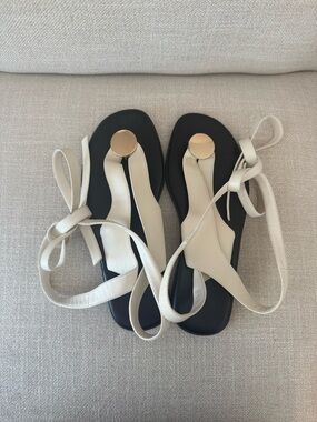 Cream Lace-Up Sandals
